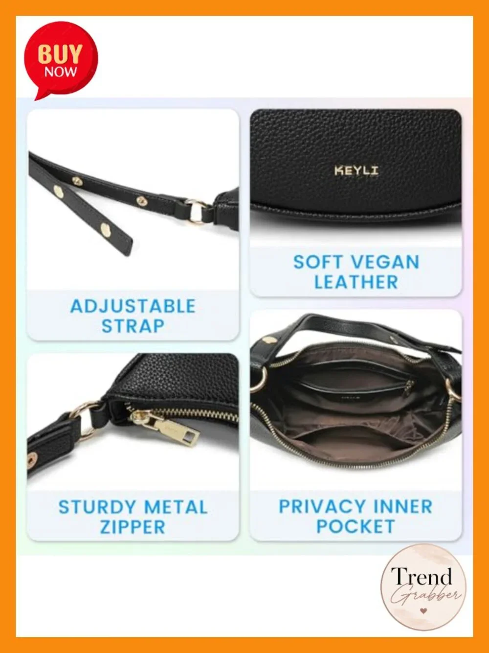 PU Leather Crescent Hobo Clutch Purse Adjustable Strap